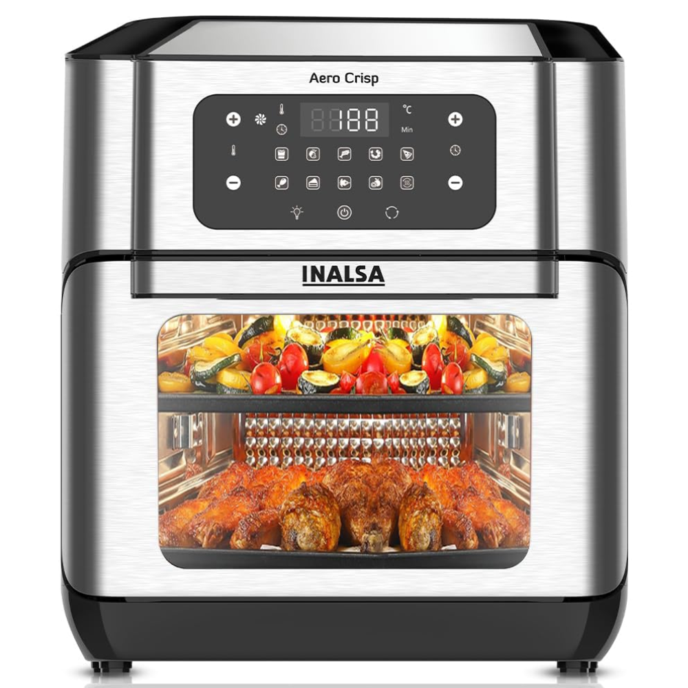 Inalsa Aero Crisp, 1500 Watts 12 Litres Electric Air Fryer, 10 Preset Menu (7-in-1, Black & Silver)