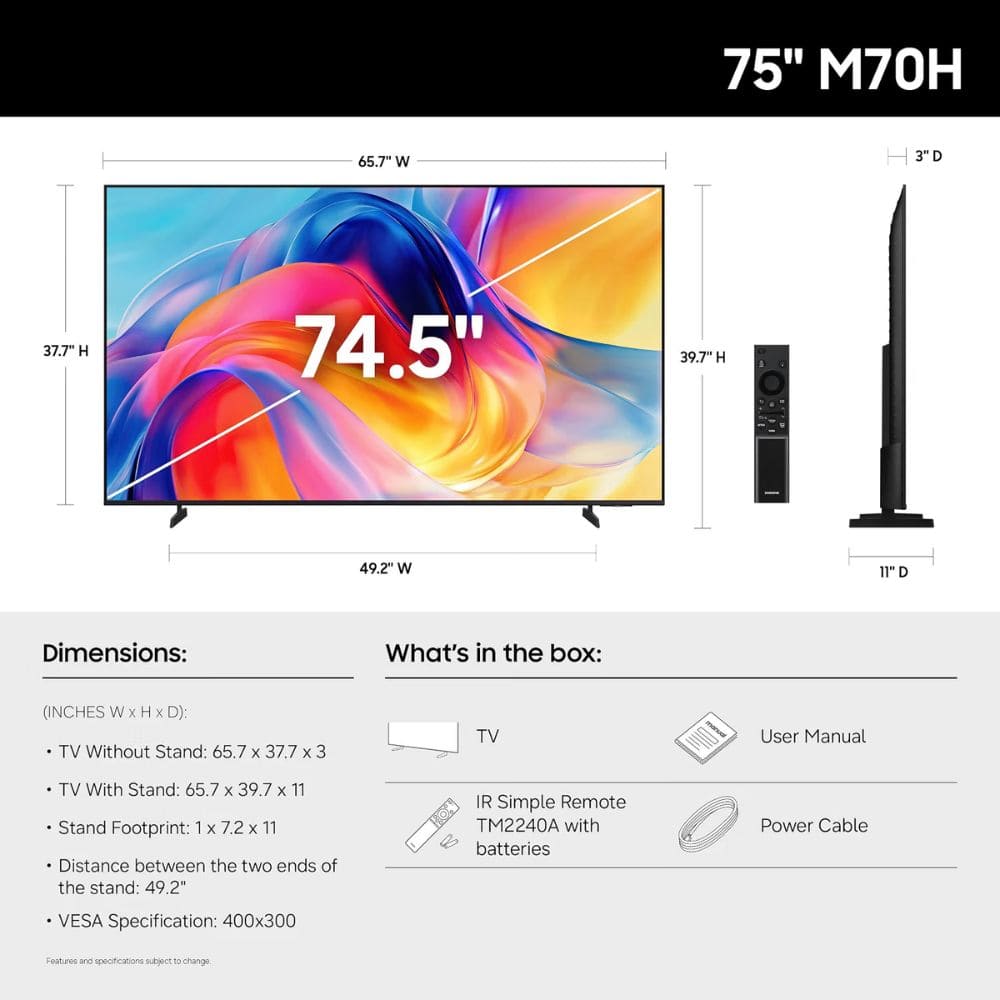 Samsung UA75M80HAULXL, 75 Inches Mini LED 4K AI Smart TV, Black