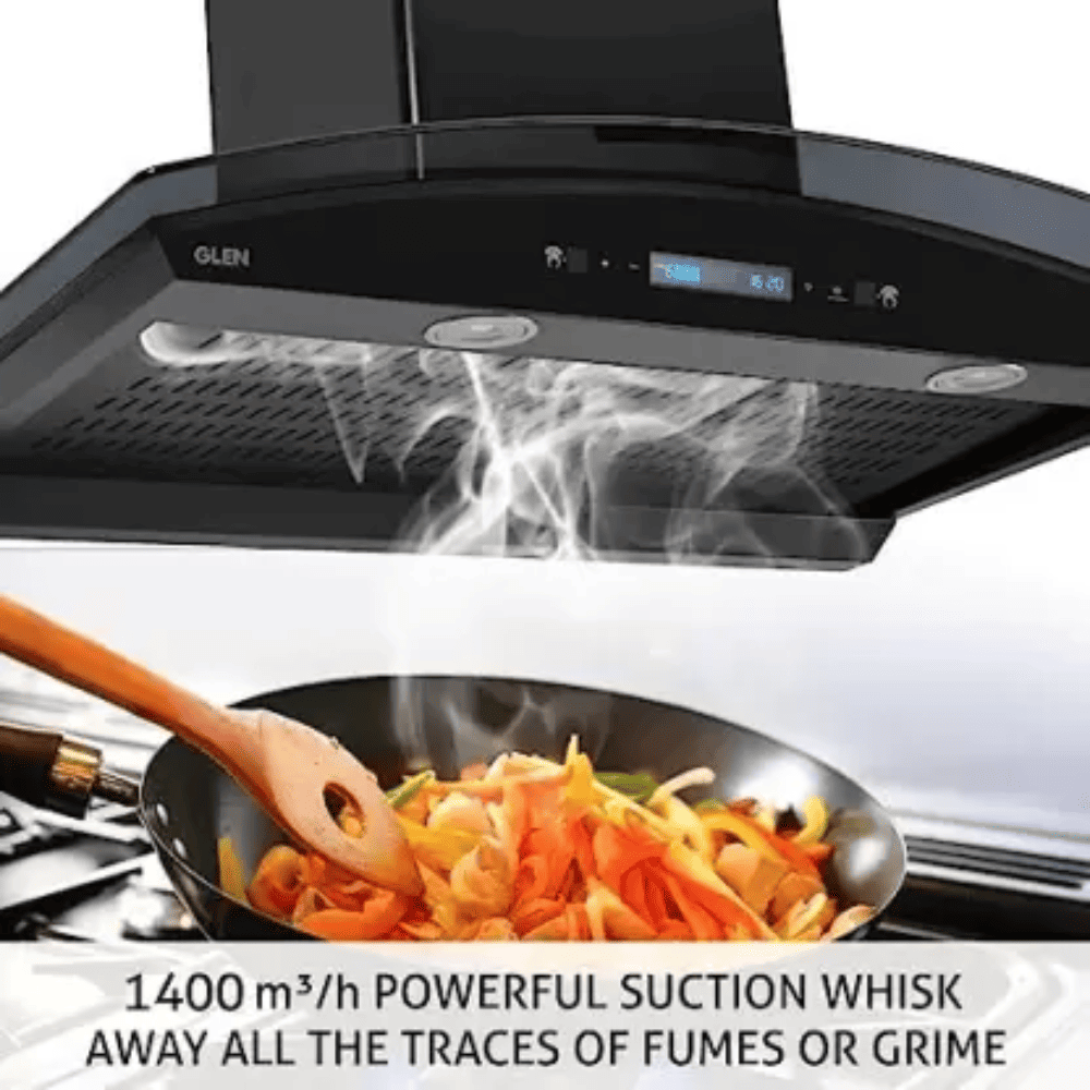 Glen 6061 MS BL BLDC, 60 cm 1200 m3/hr Auto Clean Wall Mounted Chimney, Filterless Technology (Black)