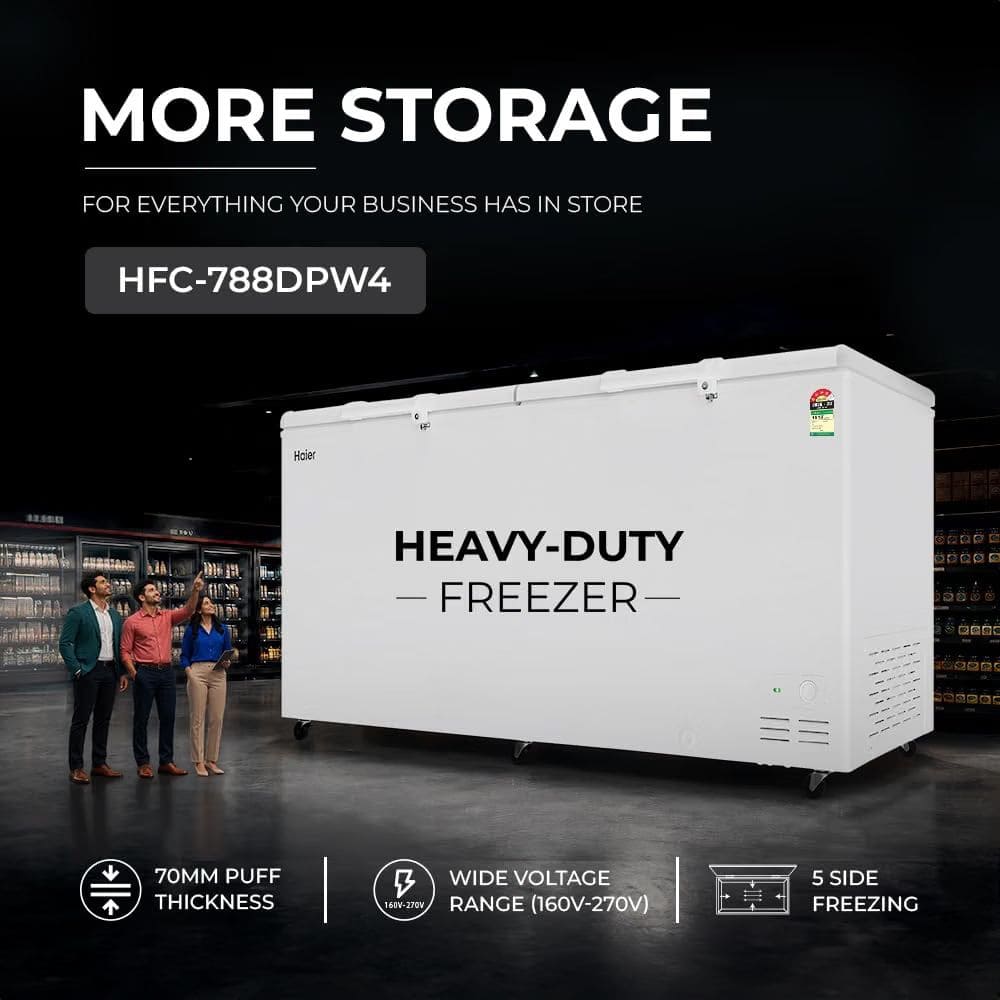 Haier HFC-788DPW4, 788 Ltrs 5 Star Double Door Hard Top Convertible Deep Freezer, White