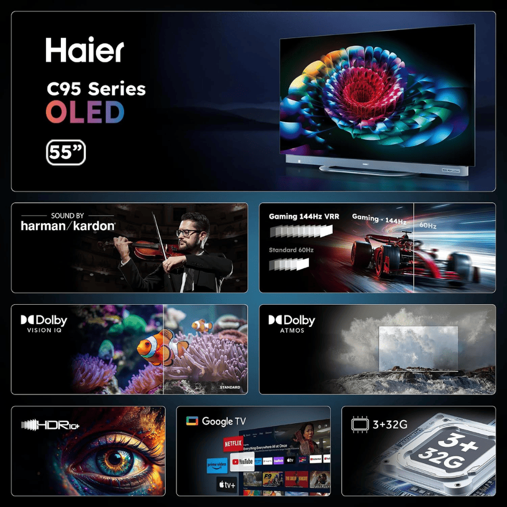 Haier H55C95EUX, 55 Inches 4K Ultra HDR OLED TV, Black