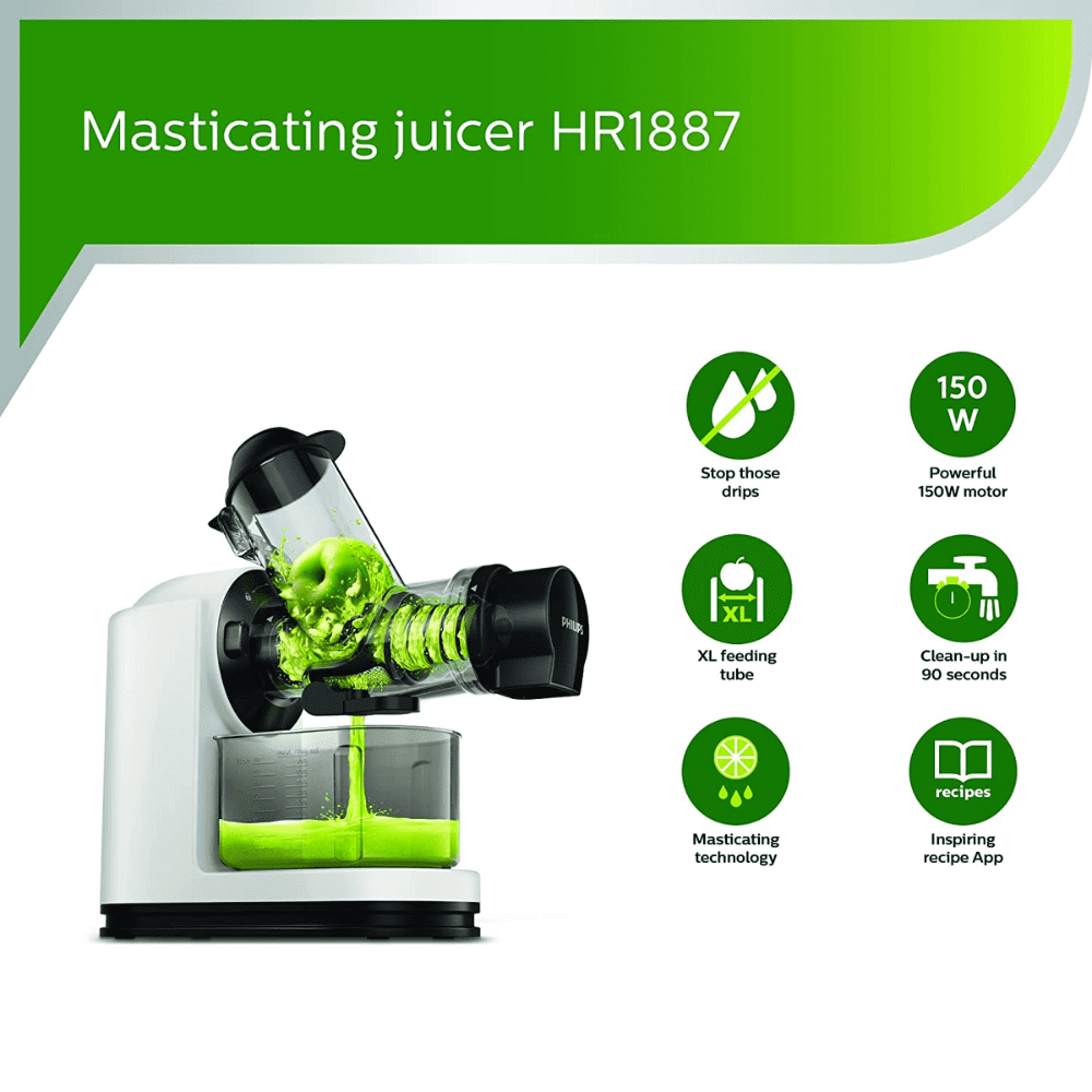 Philips HR1887/81, 150 Watts 1 Jar Masticating Juicer (Black&White)