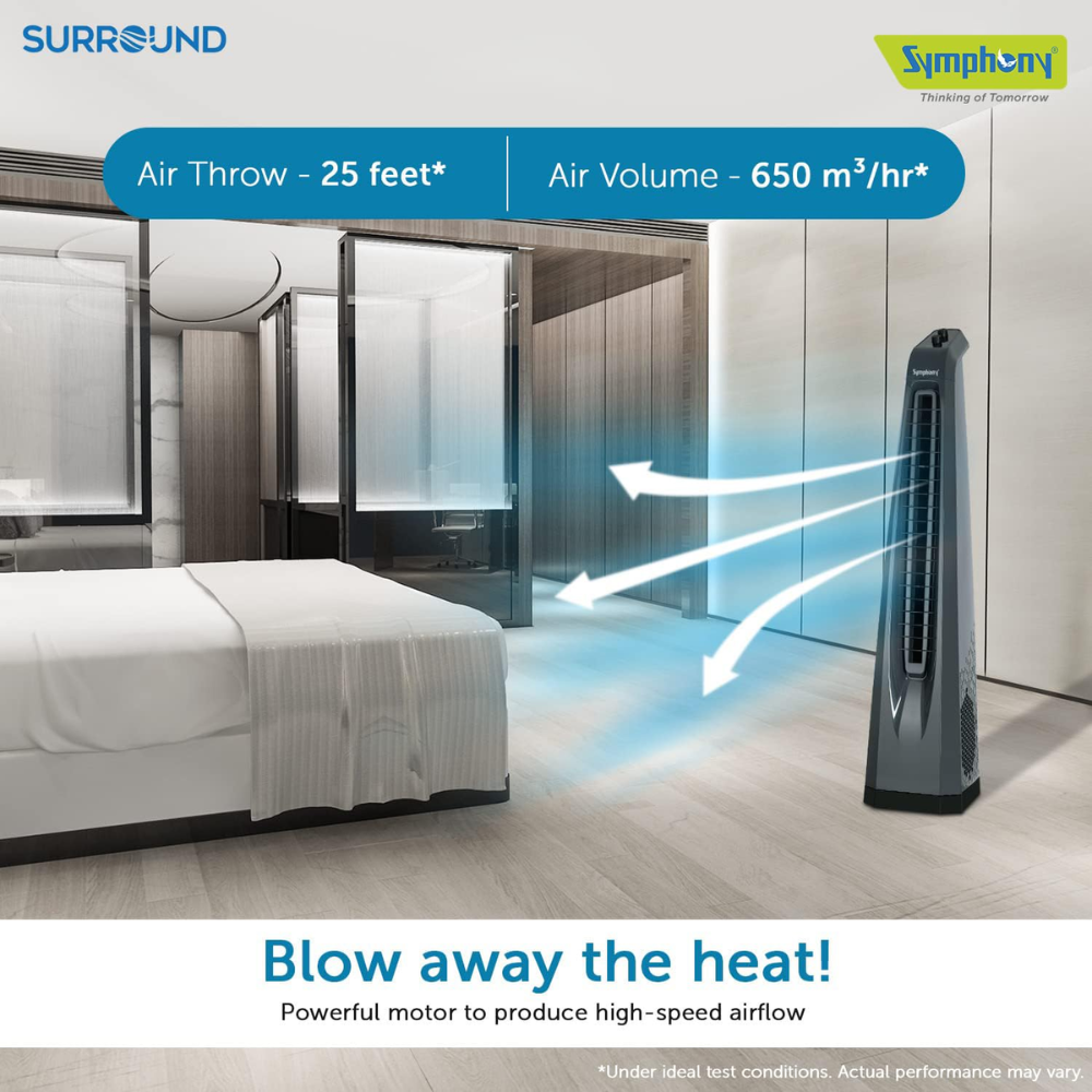 Symphony Bladeless Technology Touchscreen Control Panel Tower Fan (Surround-I)
