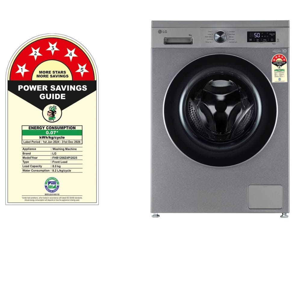 LG 8 Kg 5 Star Fully-Automatic Front Load Washing machine (FHB1208Z4P,Black)