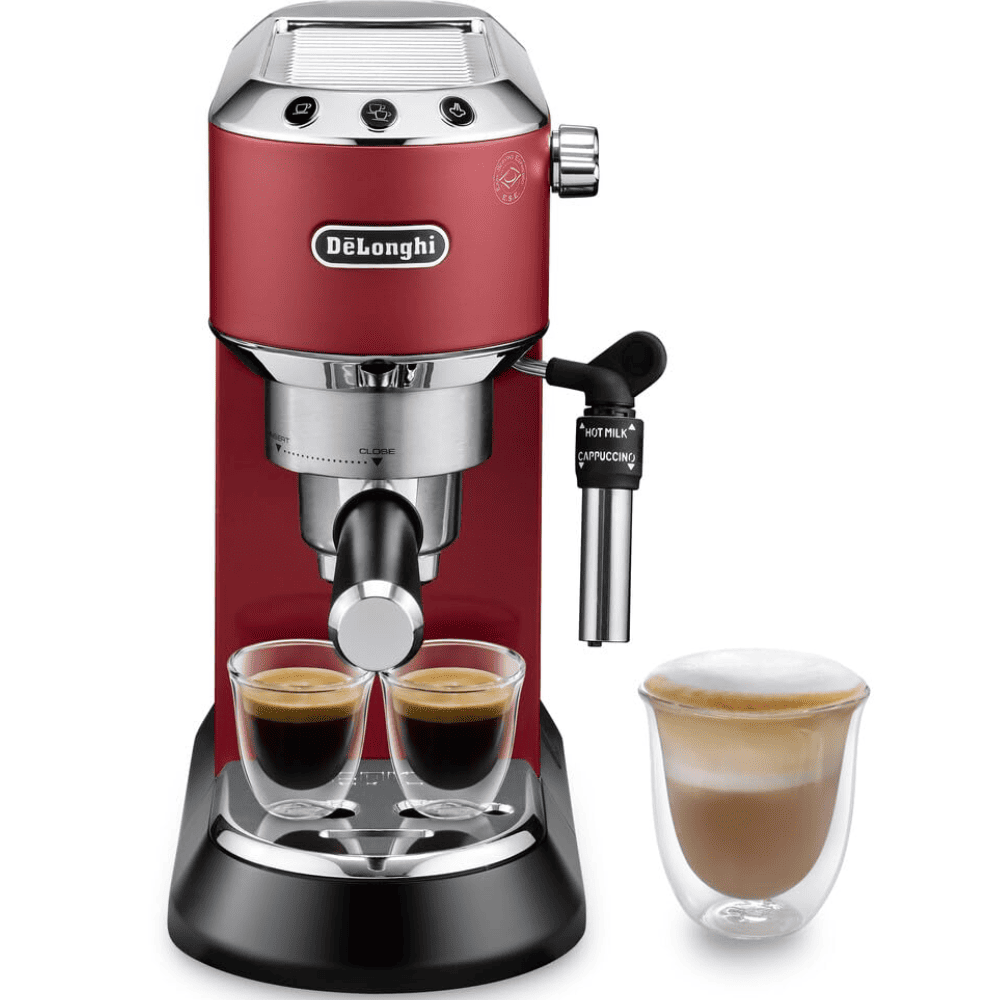 Delonghi EC685.R Dedica Style Pump Espresso Cappuccino Coffee Machine, Red