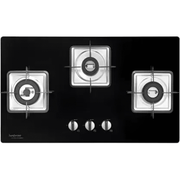 Hindware Hob, ROSIA 3B 76 CM, 3 Burner 76 cm Auto Ignition Glass Top Full Brass Burners 2 Medium + 1 small Gas Stove (Black)