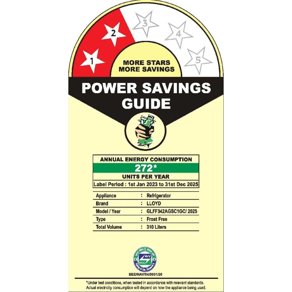 Lloyd 310 Ltrs 2 Star, Inverter Frost Free, Double Door Refrigerator (GLFF342AGSC1GC)