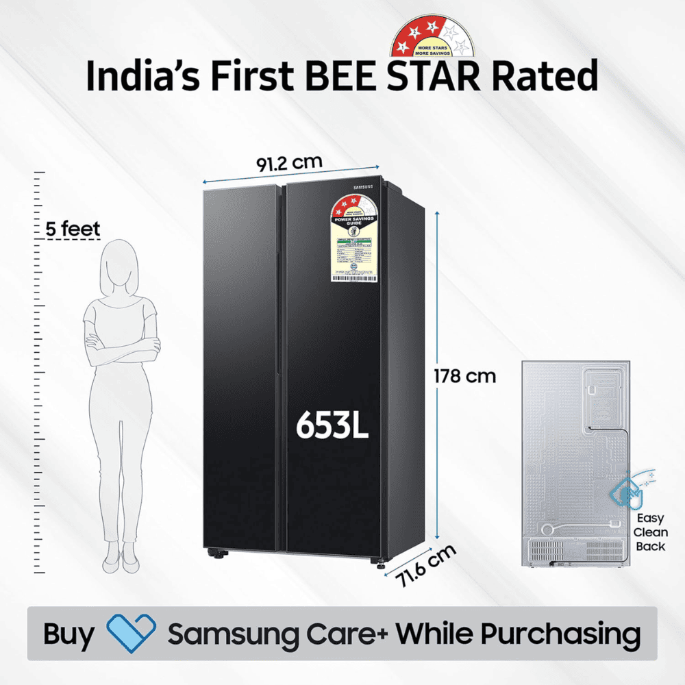 Samsung 653 Ltrs 3 Star, Inverter Frost Free, Side-by-Side Refrigerator (RS76CG8103B1)