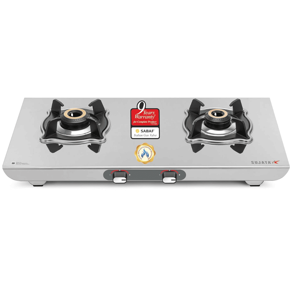 Sujata Cooktop Sterno, 2 Burner Manual Stainless Steel Glossy SS Body Gas Stove (Silver)