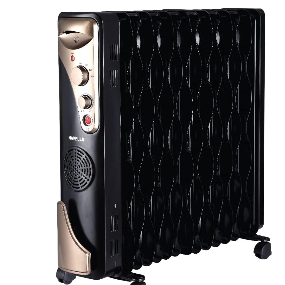 Havells 15 Wave Fins, 2900 Watts Oil Filled Radiators Room Heater with PTC Fan (GHROFBZK290, Black)