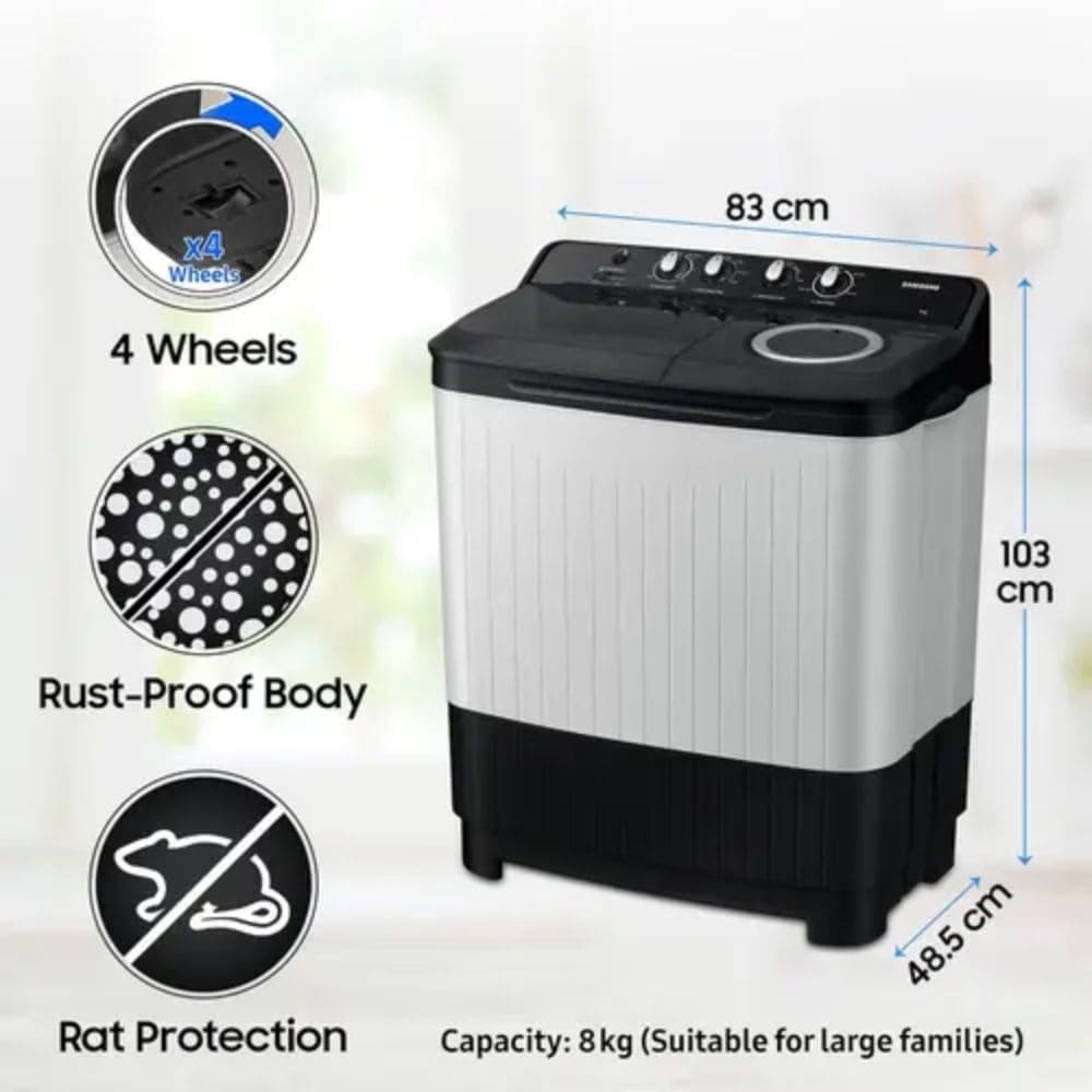Samsung 8 Kg 5 Star Semi-Automatic Top Load Washing Machine (WT80C4200GG,Dark Grey)