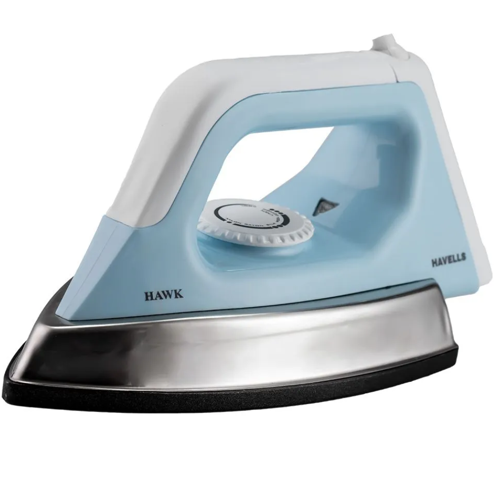 Havells Hawk, 1100 Watts Heavy Weight Non Stick Coated Dry Iron with Plastic body (Blue & White)