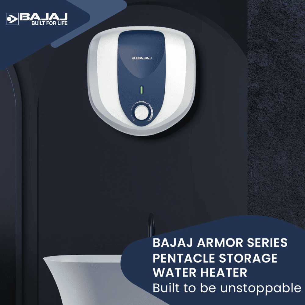 Bajaj 15 Ltrs Storage 5 Star Wall Mounting Water Heater Geyser (Armor Series Pentacle 15L, White)