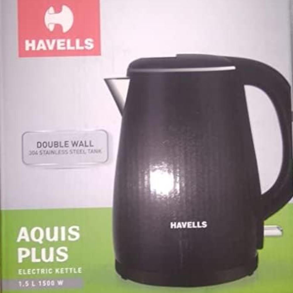 Havells GHBKTAYK150, 1500 Watts 1.5 Litres Electric Aquis Plus Kettle, Double Layered Cool Touch Outer Body (Black)