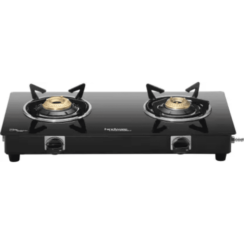 Hindware Cooktop, BRIO+2B, 2 Burner 57 cm Manual Glass Top Mild Steel Burners 2 Medium Gas Stove (Black)