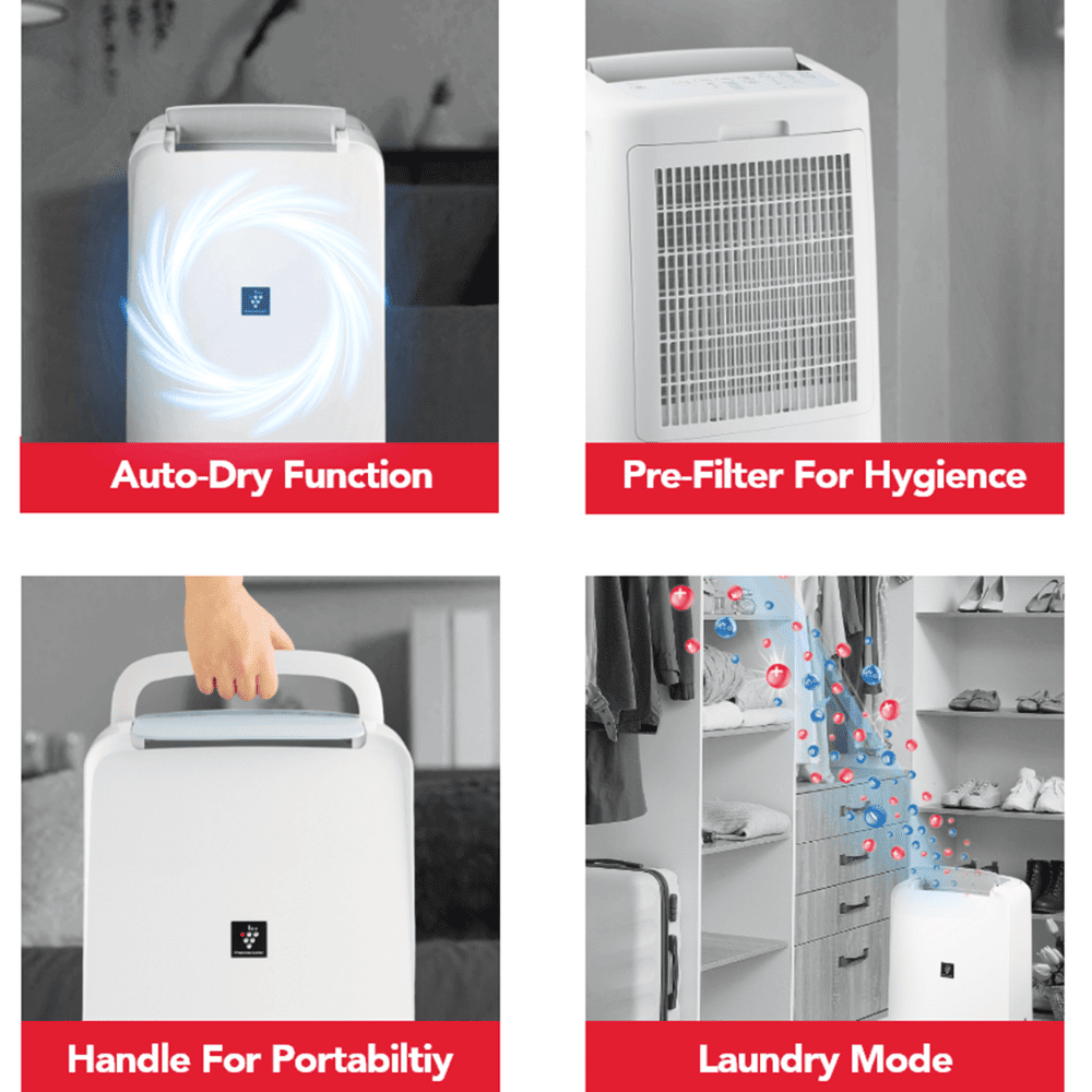 Sharp DW-P10M-W, Multi-Stage Purification Portable Room Dehumidifier Air Purifier (HEPA+Carbon+Pre-filter)