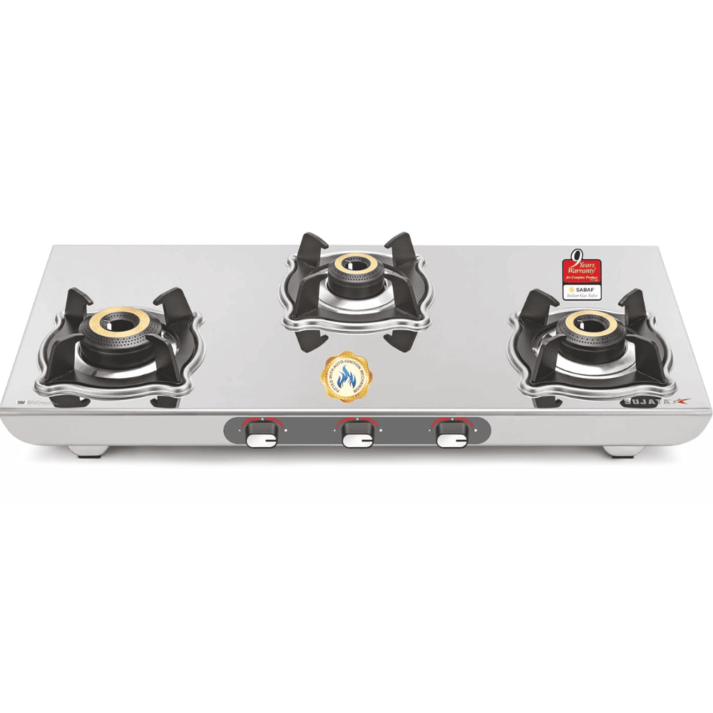 Sujata Cooktop Sterno, 4 Burner Manual Stainless Steel Glossy SS Body Gas Stove (Silver)