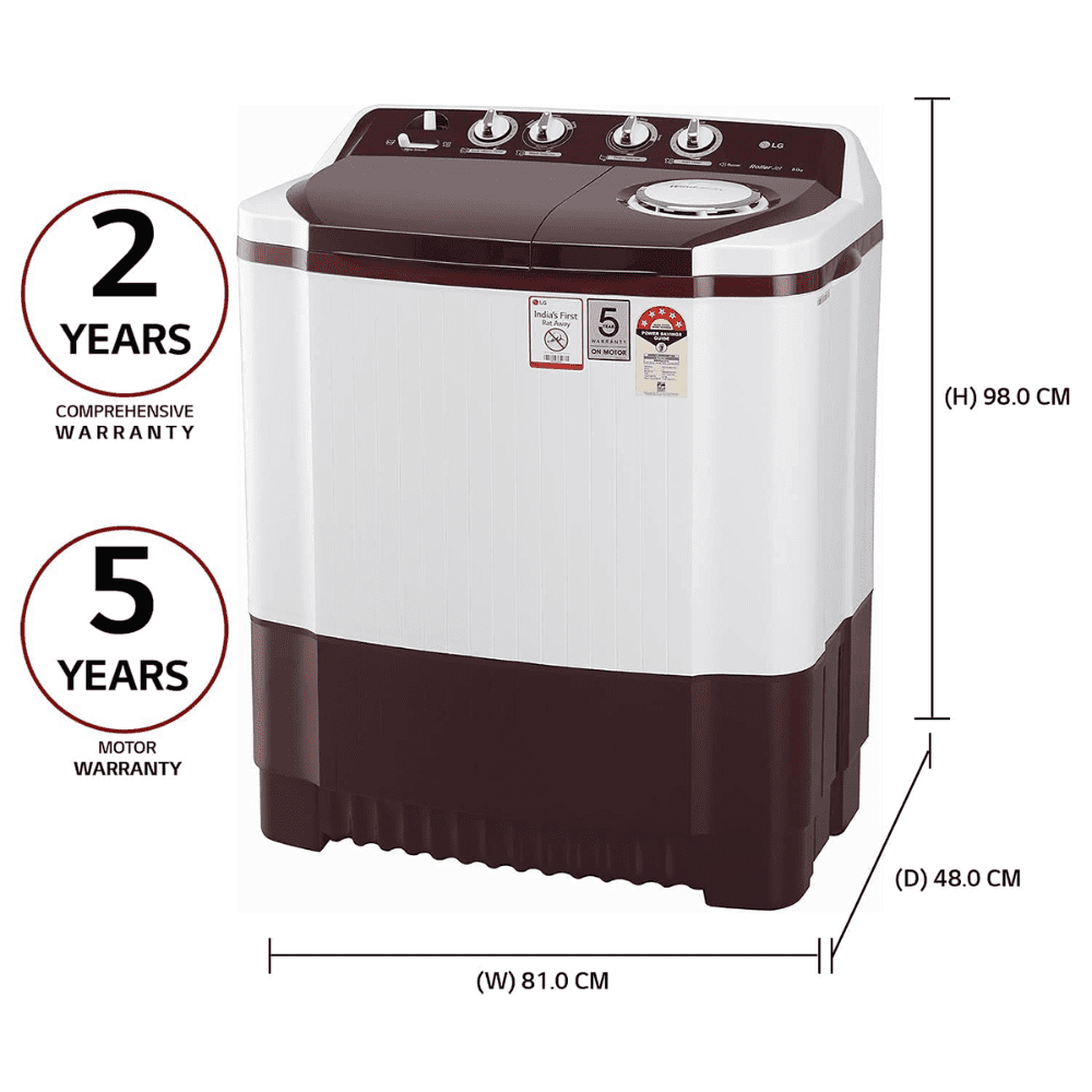 LG 8 Kg 5 Star Semi-Automatic Top Load Washing machine (P8035SRAZA, Maroon)