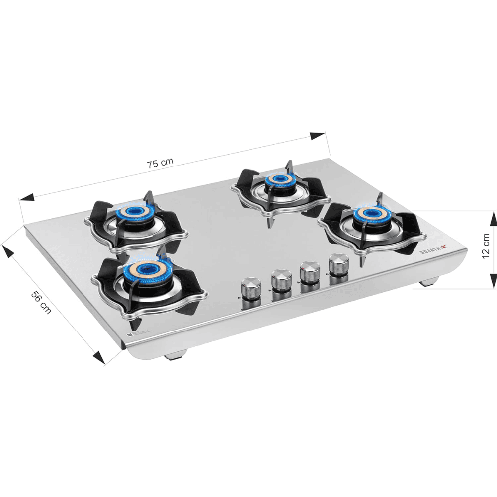 Sujata Cooktop Robusto, 4 Burner Manual Stainless Steel Manual Gas Stove (Silver)
