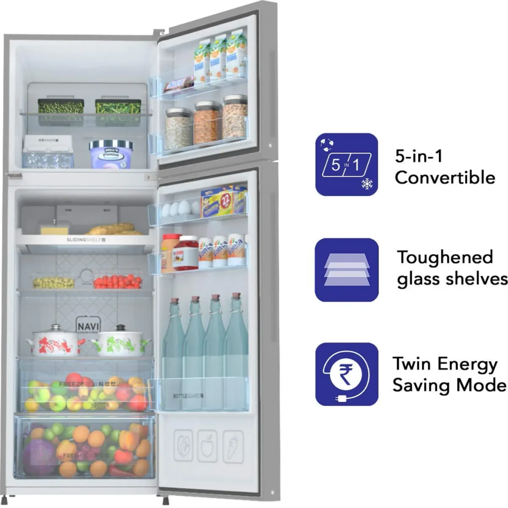 Haier 240 Ltrs 2 Star Inverter Frost Free Double Door Refrigerator (HRF-2902PFG-P, silver Grey)