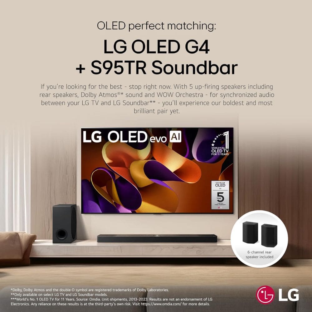LG 810 Watts Wireless Dolby Atmos Triple Up-Firing with Subwoofer Soundbar (S95TR, 9.1.5Channel)