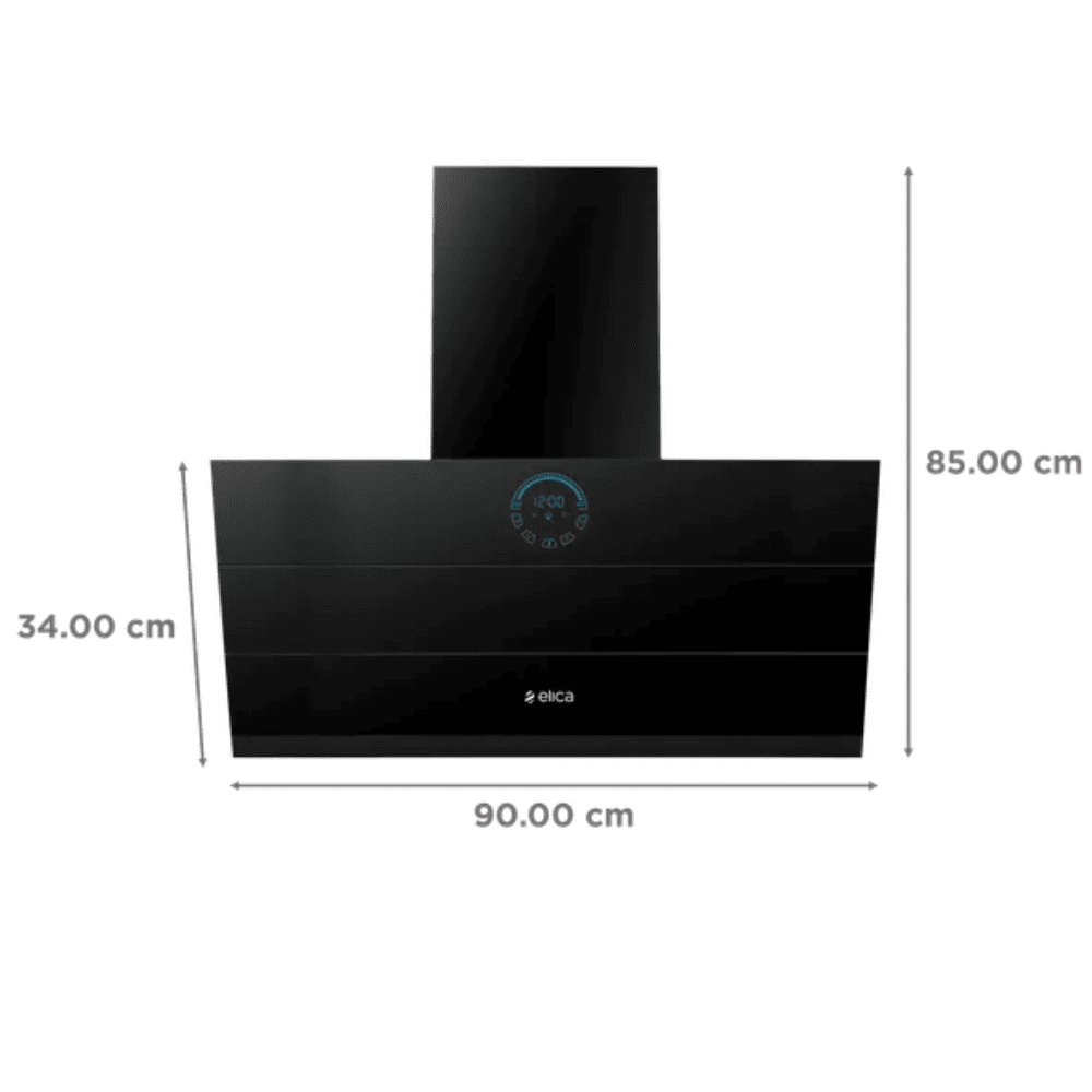 Elica EFL-S108 HAC 90 LTW VMS, 90 cm 1425 m3/hr Heat Auto Clean Vertical Glass Kitchen Chimney (Black)