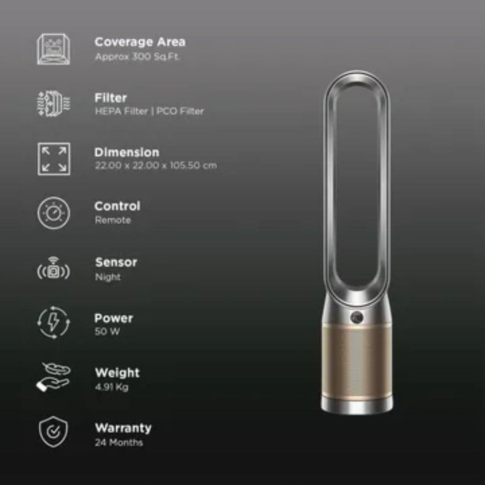 Dyson TP12, Catalytic Filtration with Hepa13 Smart Cool Air Purifier (300sqft, Nickel & Gold)
