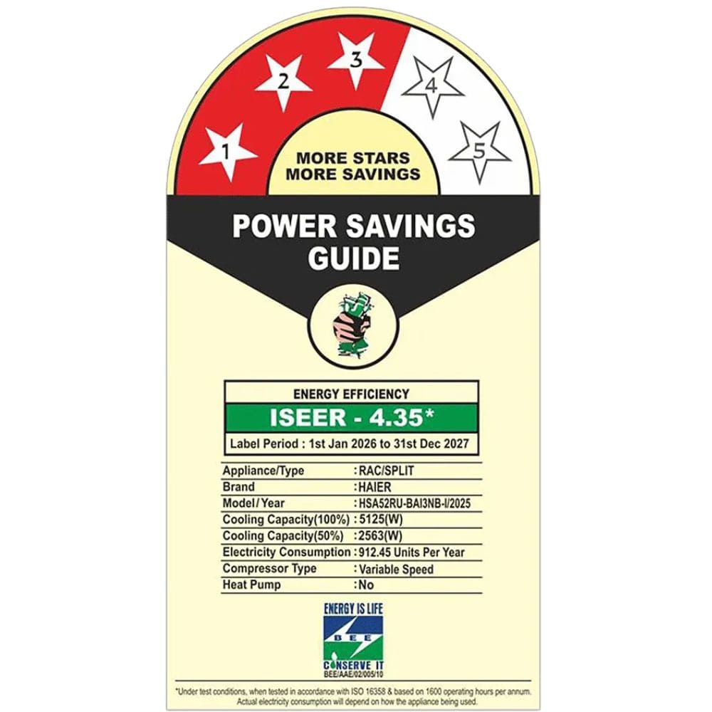 Haier 1.5 Ton 3 Star Inverter Split Air Conditioner (HSA52VP-G3NB-I 5125 W)