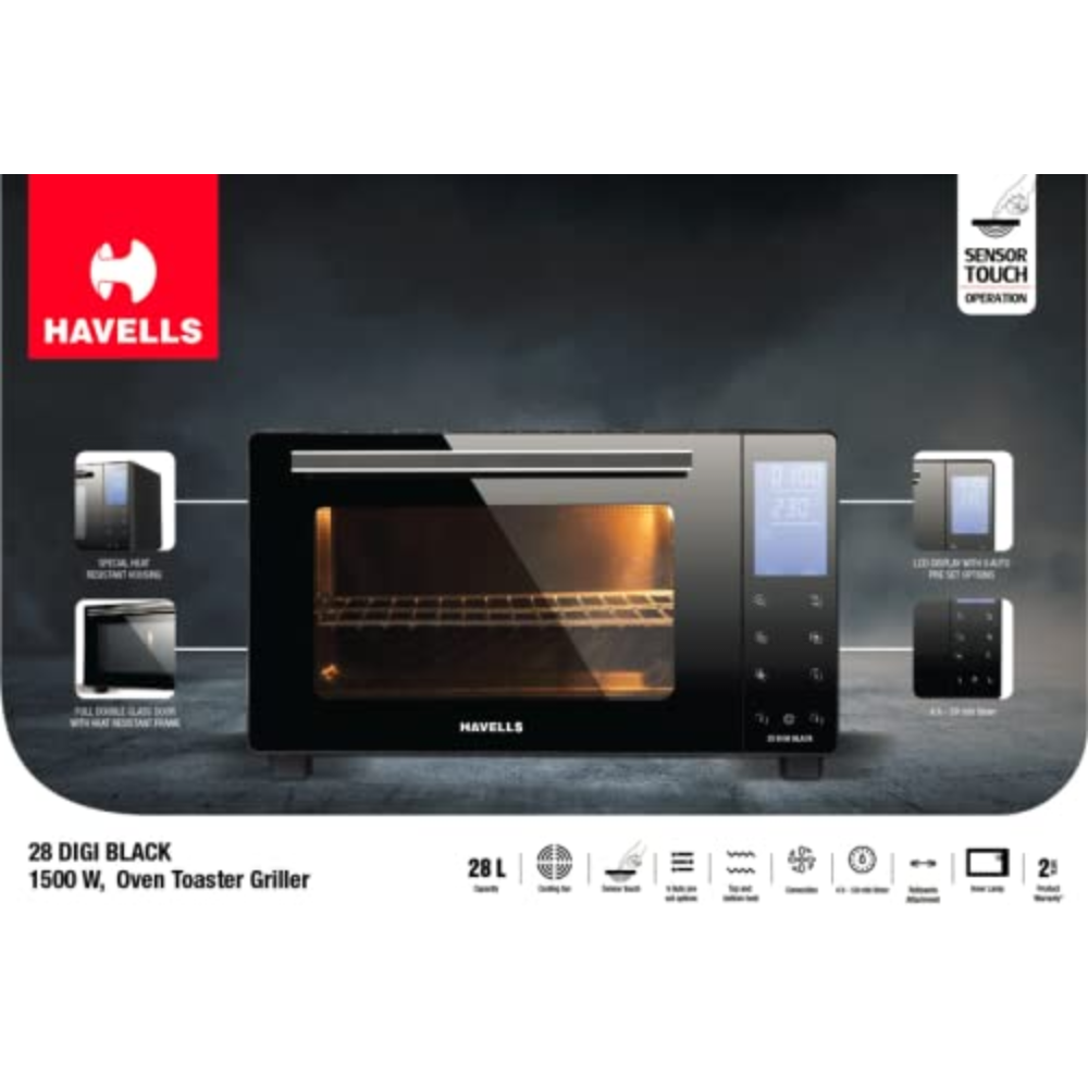 Havells  OTG 28 Ltrs DIGI1500-Watt OTG (GHCOTCDK150,Black)