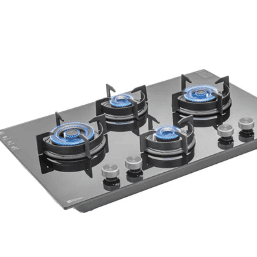 Sujata Hob, 4 Burner 90 cm Glass Top Brass Burner 1 Larg + 1 Medium + 2 small (Palladium FB 4B90CR, Black)