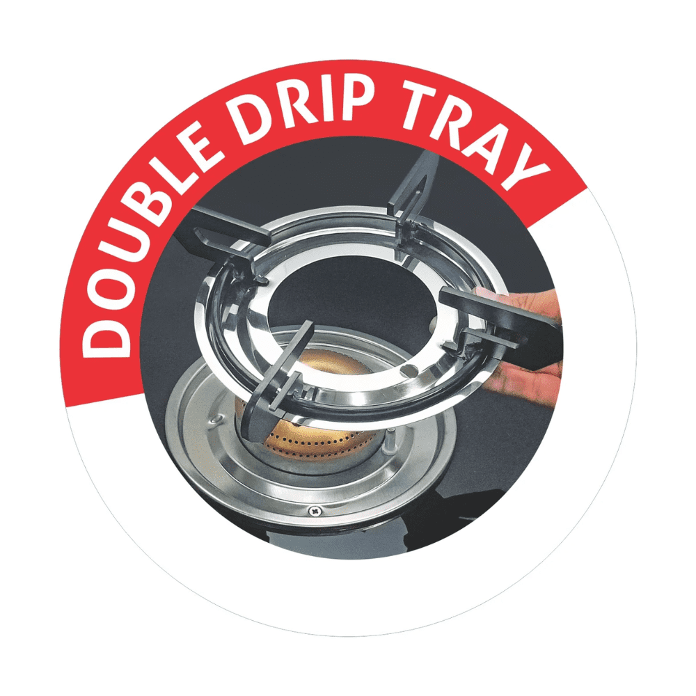 Glen Cooktop, 1032 GT HF BB DT, 3 Burner 77 cm Manual Ignition Glass Top Brass Burners 3 Medium Gas Stove (Black)