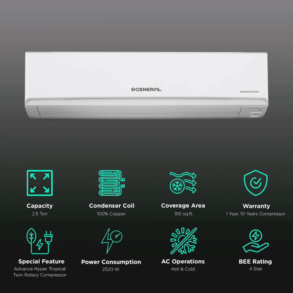 O-General 2.5 ton 3 Star Inverter Split Air Conditioner (ASGG30KJTA, H&C)