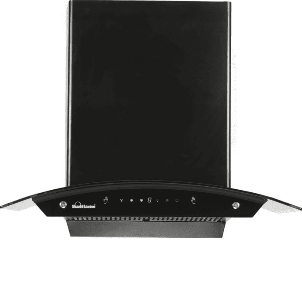 Sunflame ANCONA, 60 cm 1250 m3/hr Auto Clean Wall Mounted Chimney, Stainless Steel Baffle Filter with Gesture Control (Black)