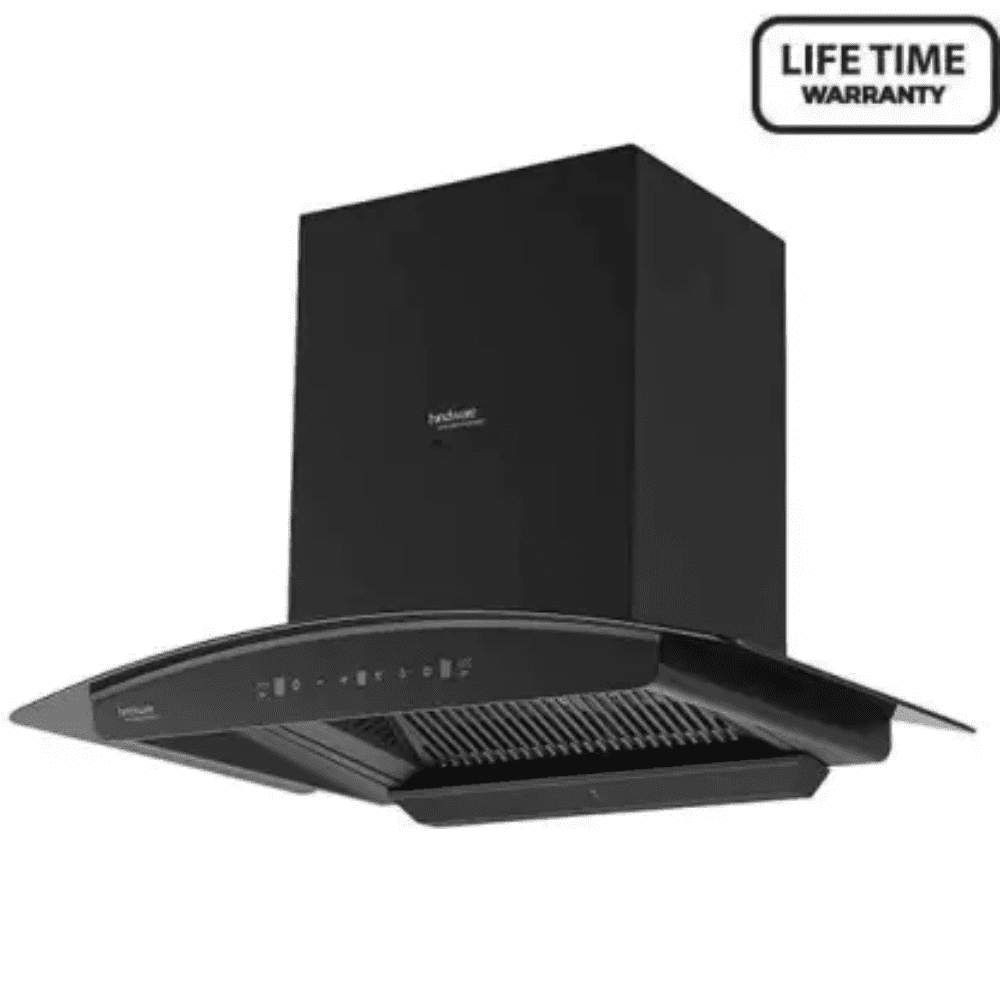 Hindware ZINNIA BLK, 75 cm 1300 m3/hr Auto Clean Wall Mounted Chimney with Filterless Technology (Black)