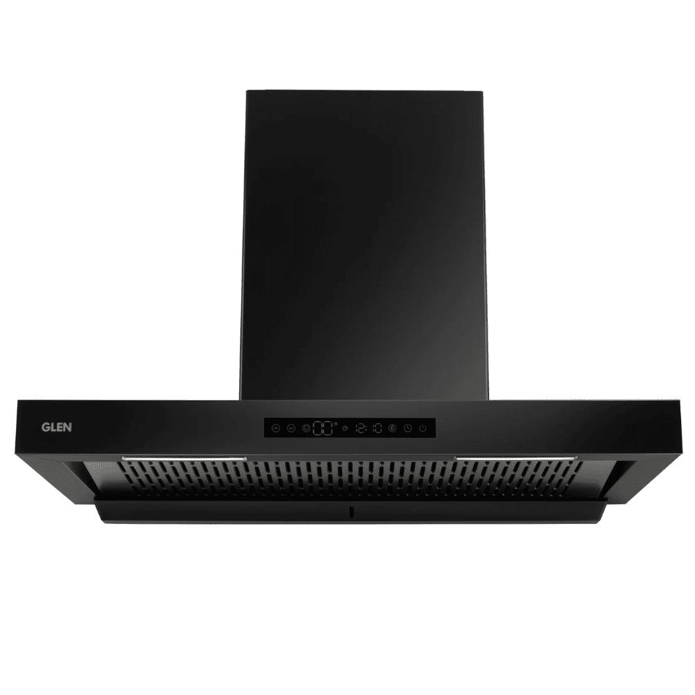 Glen 6053 BL BLDC AC, 90 cm 1400 m3/hr Auto Clean Wall Mounted Chimney, Filterless Inverter (Black)