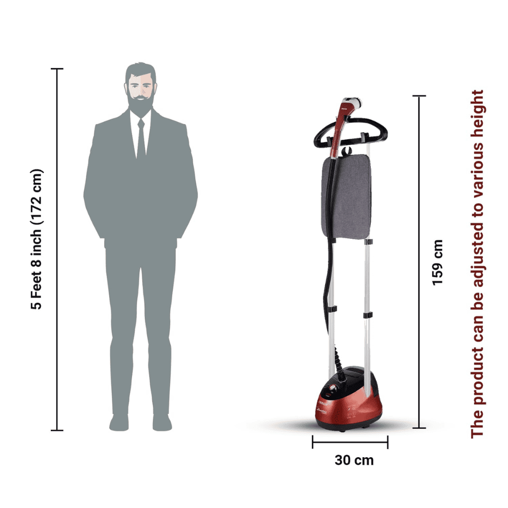 Inalsa SWIFTIX, 2000 Watts Standing Garment Steamer with Double Pole (White & Pink)