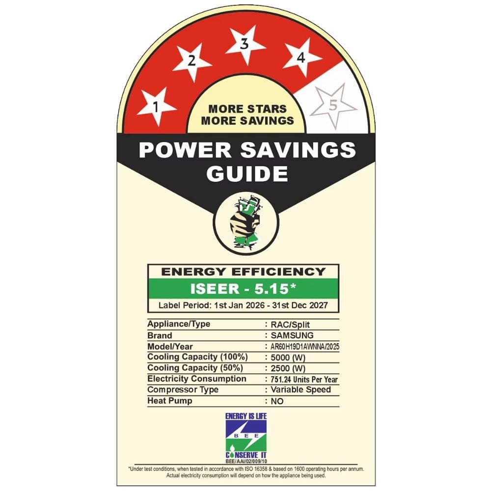 Samsung 1.5 Ton 4 star Inverter Split Air Conditioner (Bespoke AI WIndFree, AR60H19D1AW)