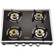 Hindware Cooktop, VEGO 4B BLK, 4 Burner Glass Top Forged Brass Burner 1 Big + 1 Medium + 2 small Gas Stove (Black)