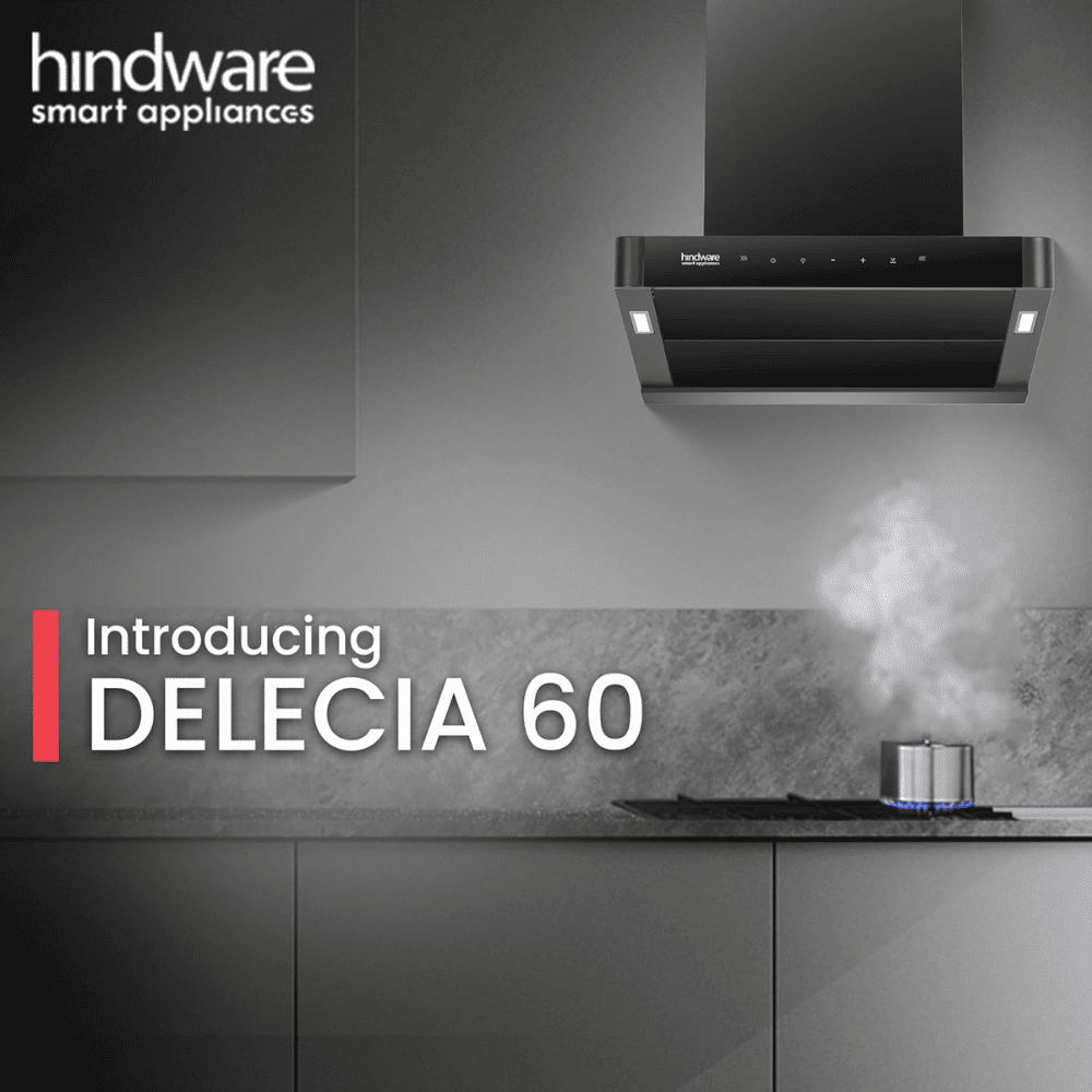 Hindware DELECIA, 60 Cm 1350 m3/hr Auto Clean Wall Mounted Chimney (Black)