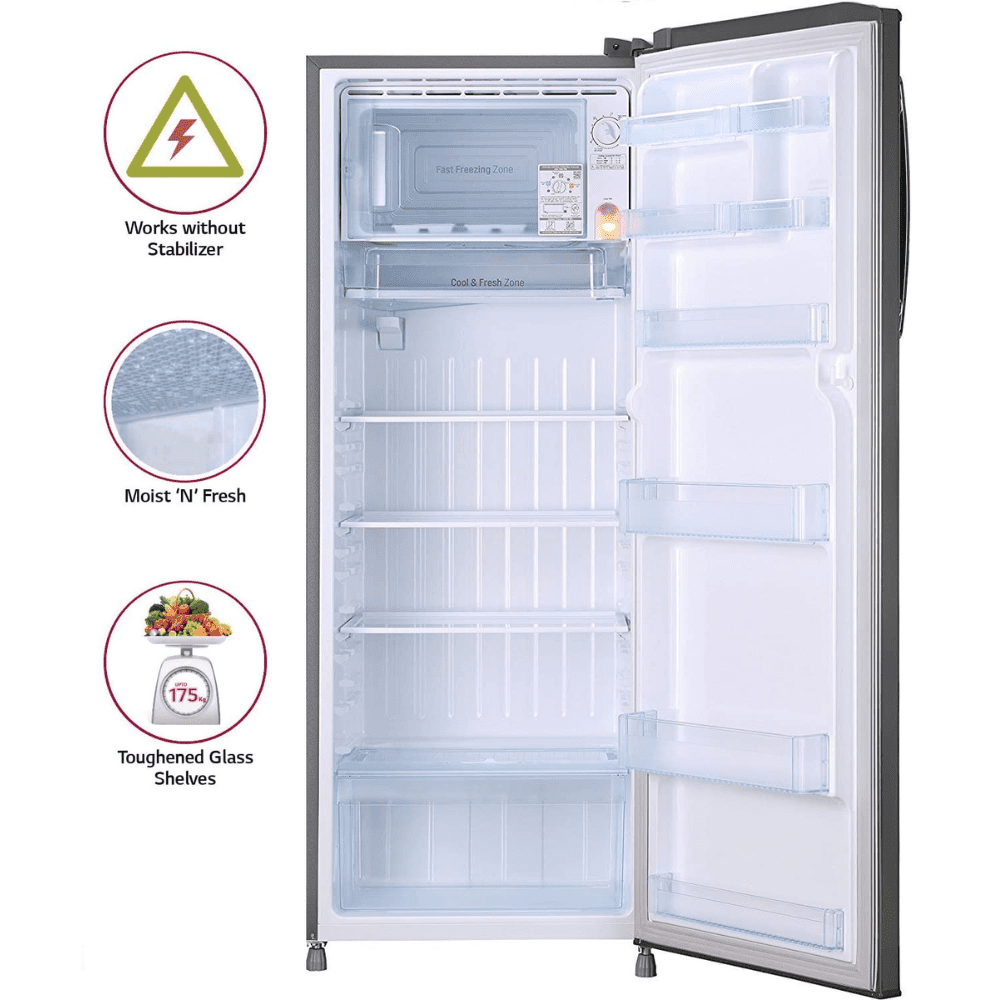 LG 261 Ltrs 3 Star Inverter Direct Cool Single Door Refrigerator (GL-B281BPZX, Shiny Steel)