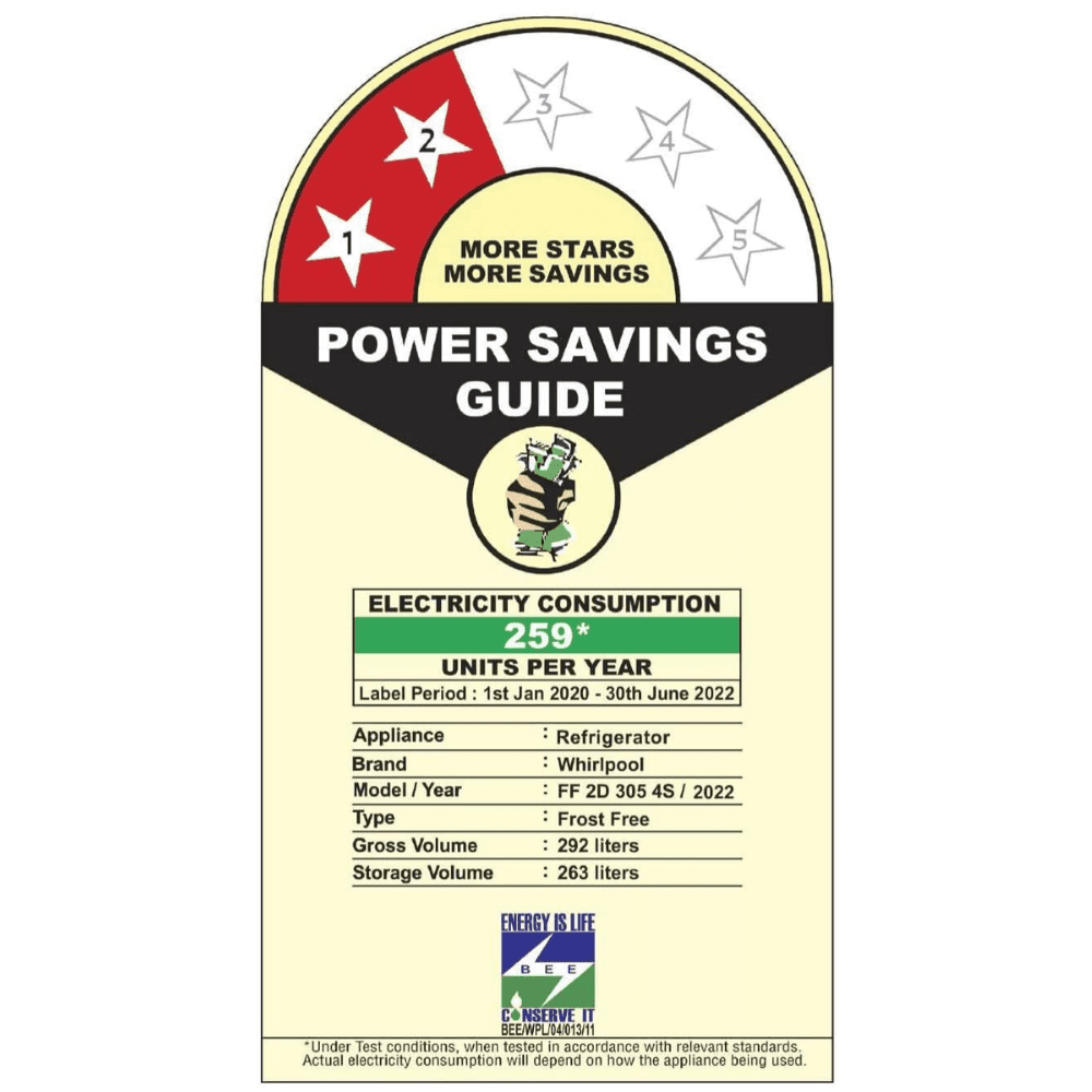 Whirlpool 259 Ltrs, 2 Star IntelliFresh Inverter Frost Free Double Door Refrigerator (IF INV ELT 305GD CRYSTAL BLACK 2S)