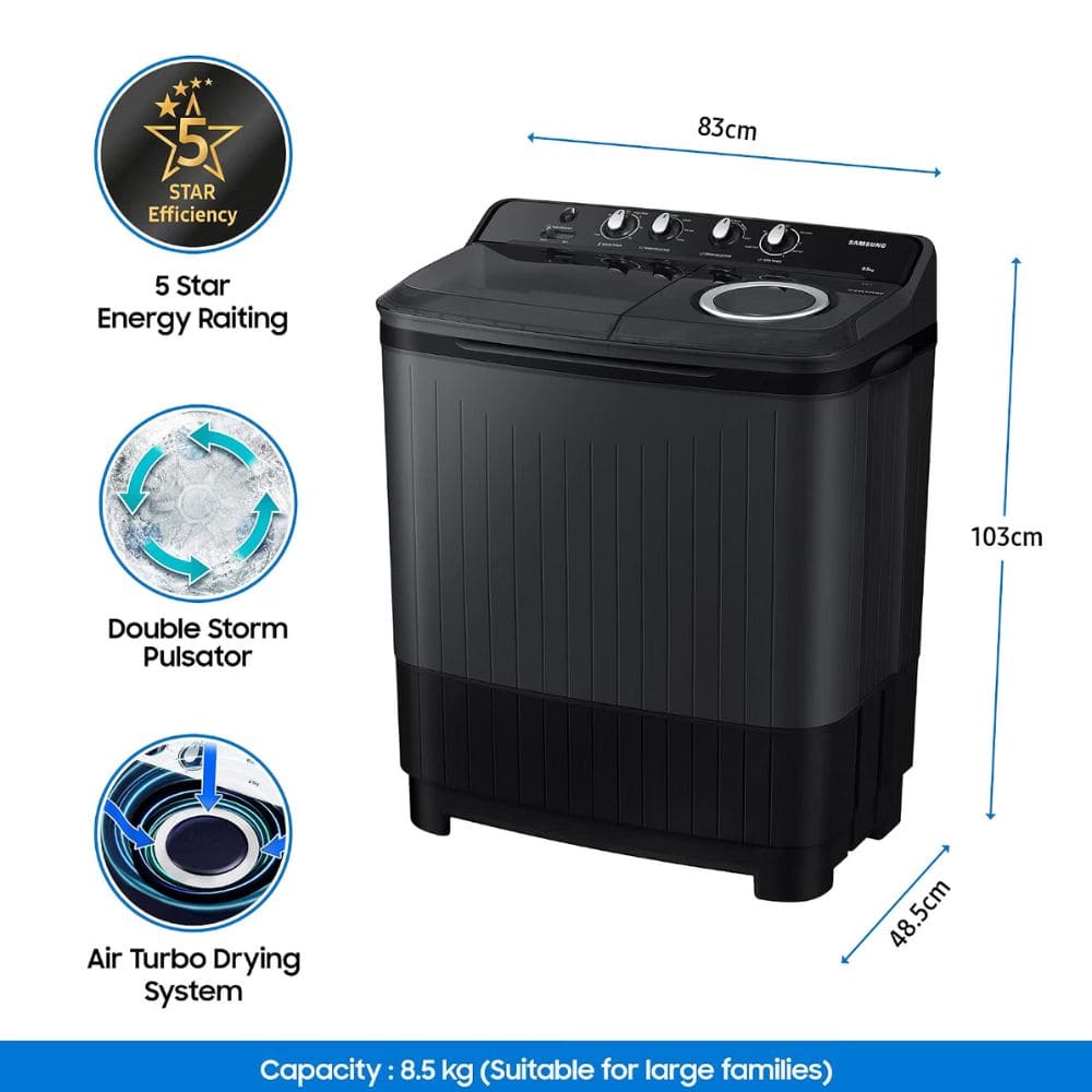 Samsung 8.5 Kg 5 Star Semi-Automatic Top Load Washing Machine (WT85B4200GD,Black)