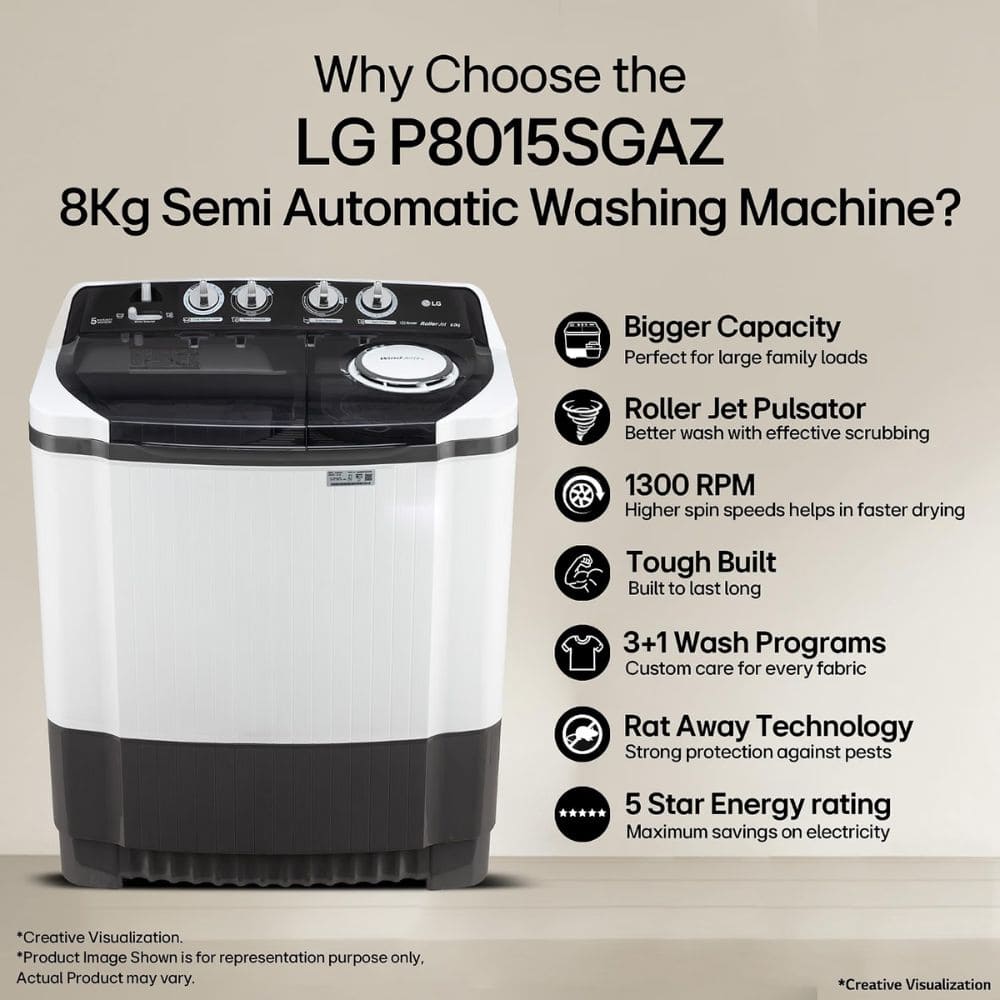 LG 8 Kg 5 Star Semi-Automatic Top Load Washing Machine (P8015SGAZ,Dark Grey)
