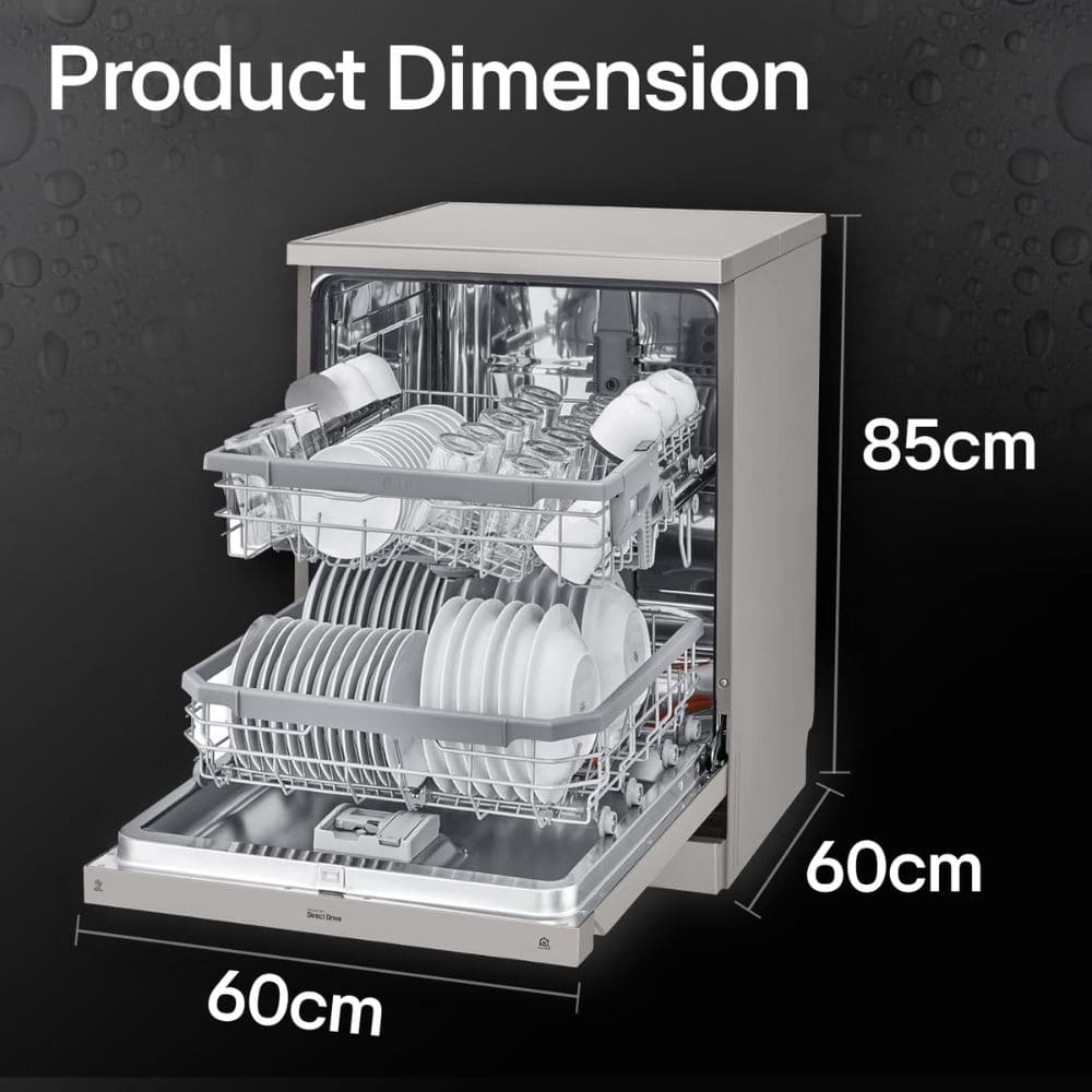 LG 14 place settings Free Standing Dishwasher with True Steam Quad Wash & Inverter Direct Drive (DFB424FP, Silver)