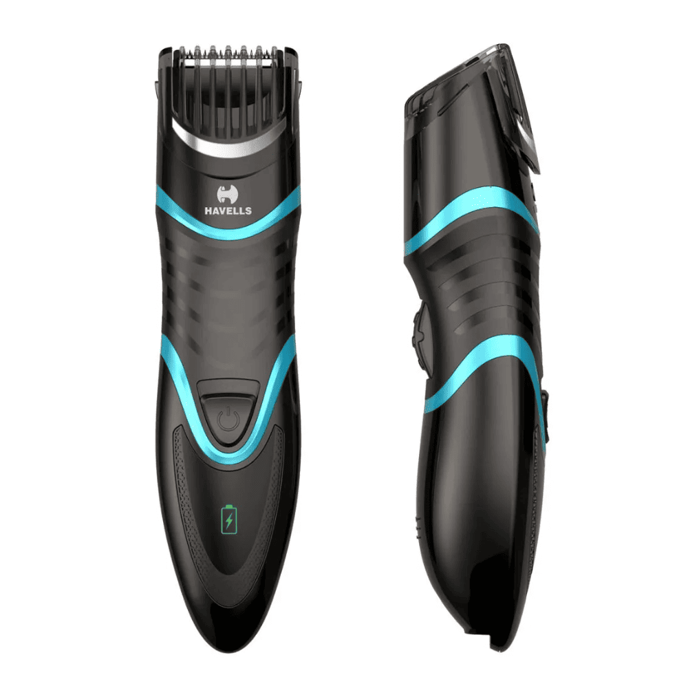 Havells BT9000, Digital & USB Quick Charge Titanium Coated Zoom Wheel Beard Trimmer (Black & Blue)