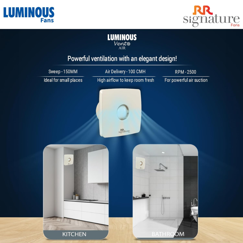 Luminous 150mm High Speed Noiseless Fresh Air Exhaust Fan (RR Signature Vento)