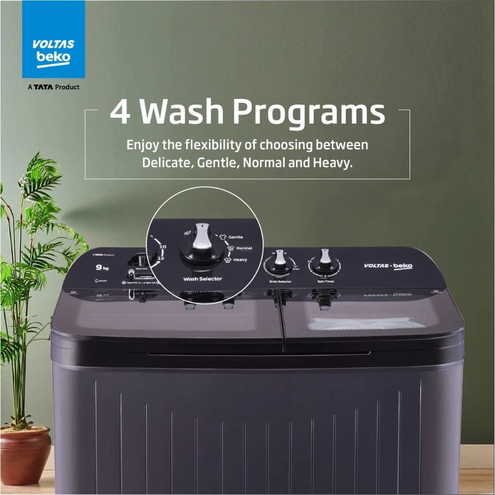 Voltas 9 Kg 5 Star Semi-Automatic Top Load Washing Machine (WTT90UDX/BKGR4KGTD, Black)