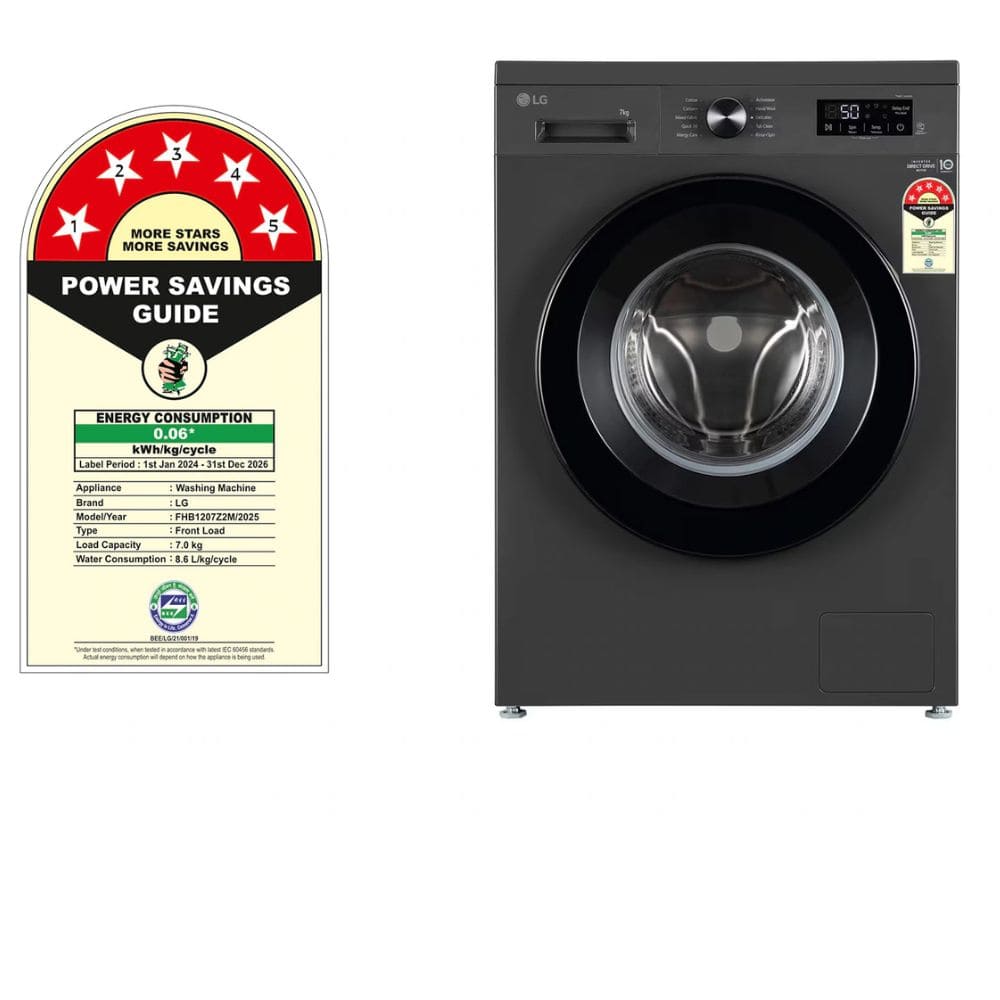 LG 7 Kg 5 Star Fully-Automatic Front Load Washing machine (FHB1207Z2M,Black)
