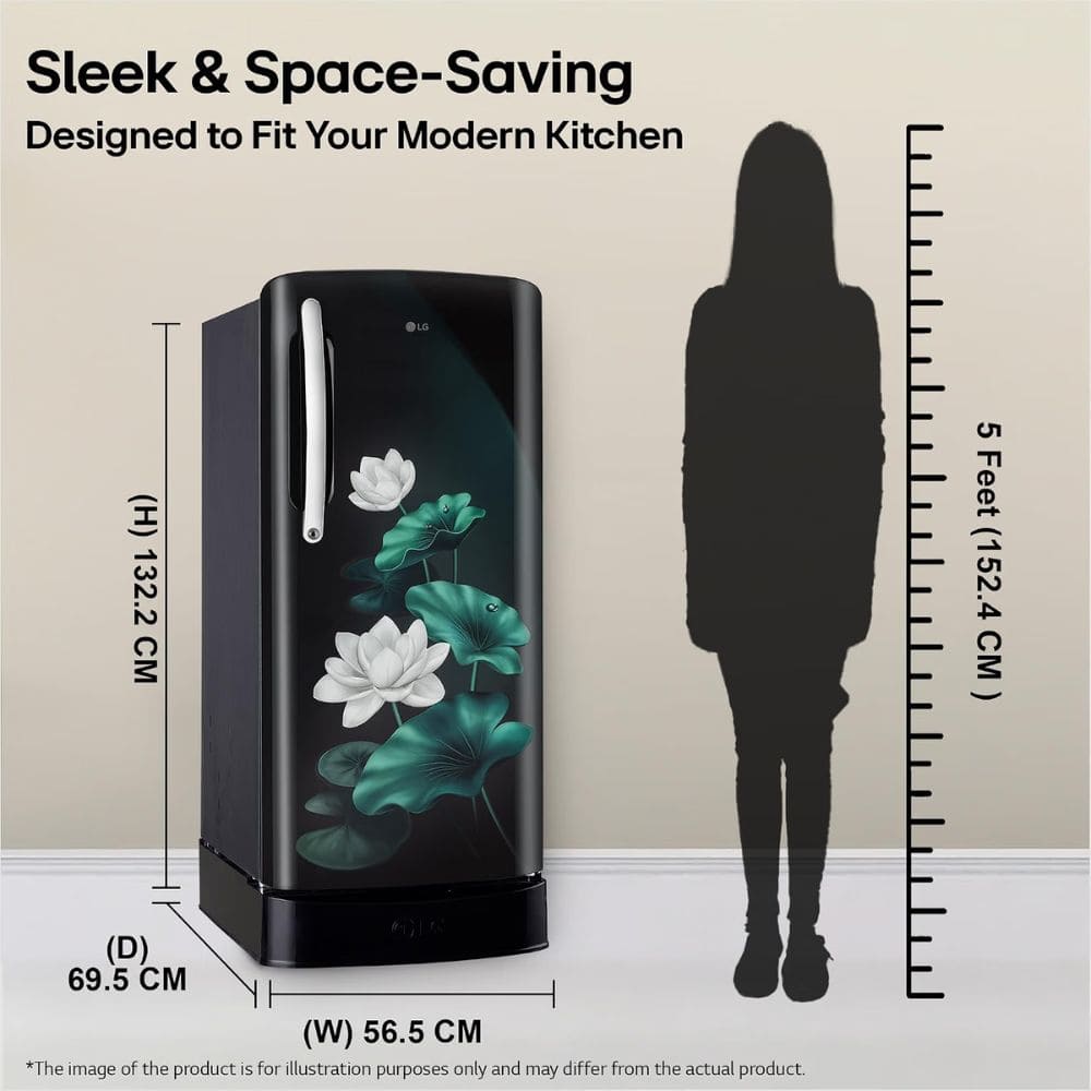 LG 201 Ltrs, 5 Star Smart Inverter Direct Cool Single Door Refrigerator (GLD2156ZHEL, Emerald Lotus)