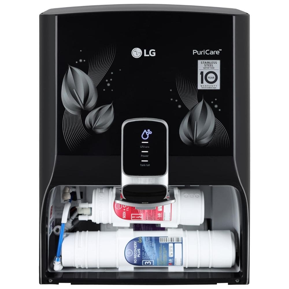 LG WW174NPB, 8 Litres RO+UV Mineral Booster Stainless Steel Tank Wall Mountable Water Purifier, Black